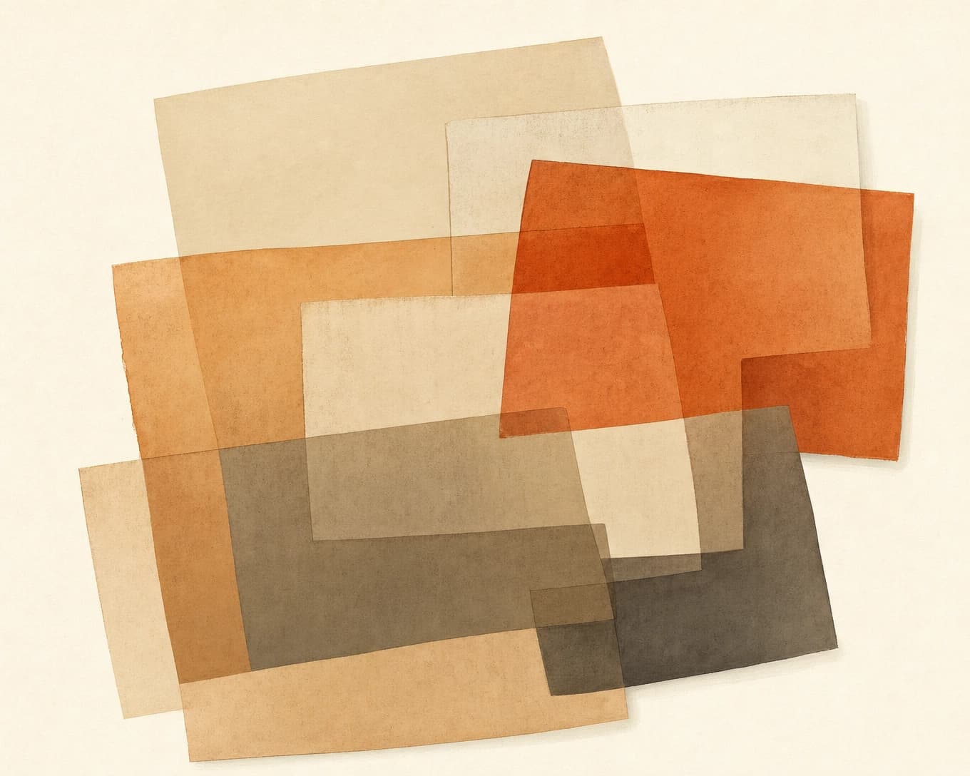 Layered translucent warm-orange and beige rectangles overlapping like protocol stacks on a cream paper background.